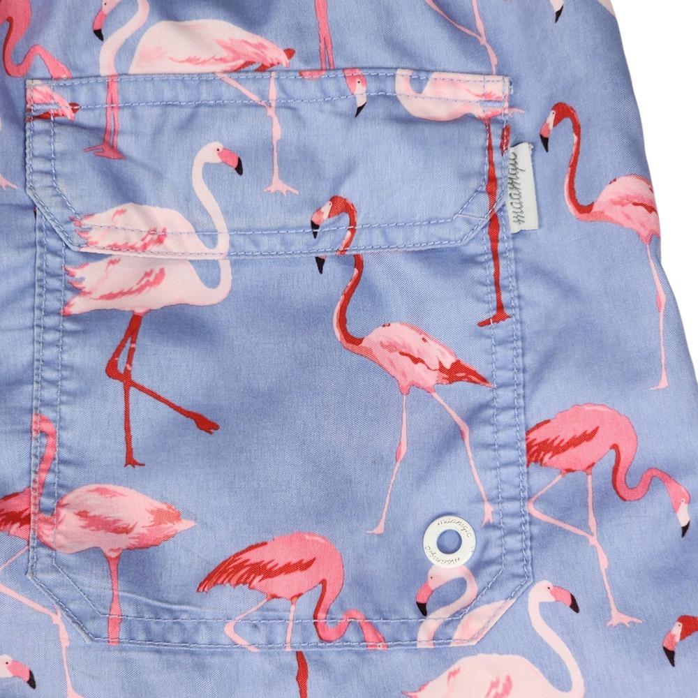 Maamgic Swim Trunks sz M Men Pink Flamingos Tropical Blue Pink 33x6.5 Resortwear - Picture 11 of 12